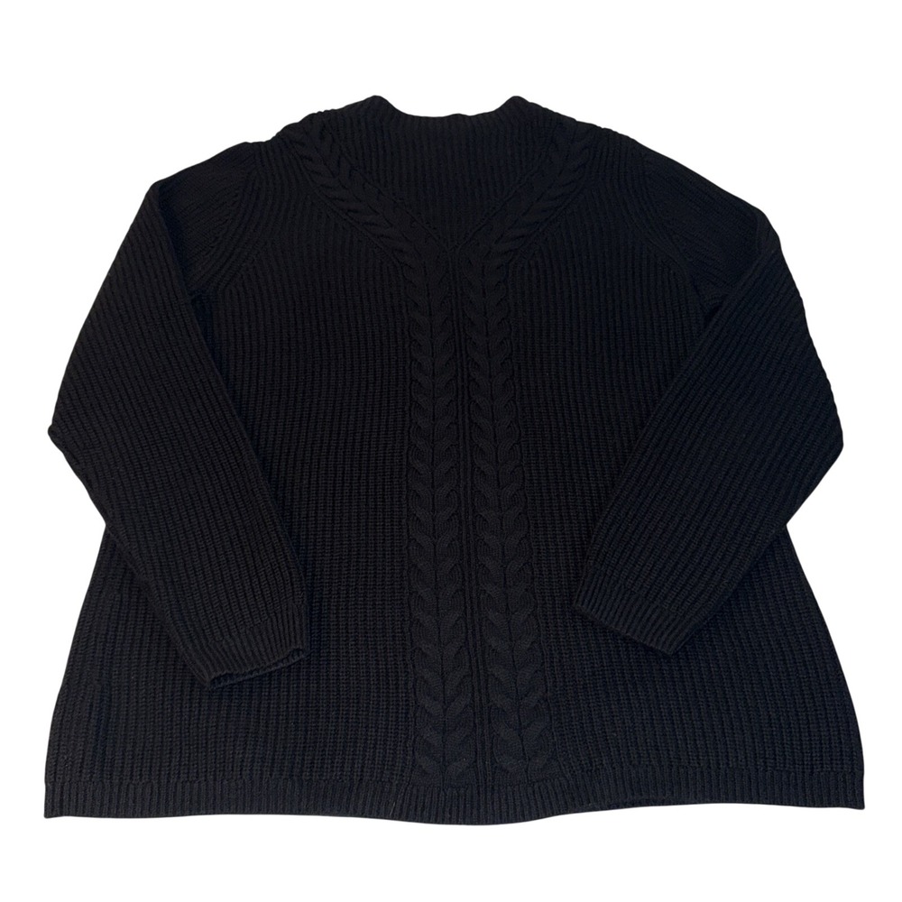 Talbots black Cable Knit Lambs Wool Blend Ribbed Long Sleeve Pullover Sweater